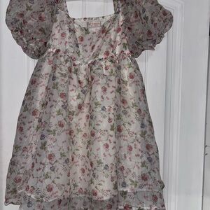 Audrey Park Francesca’s Rayleen Floral Babydoll Mini Dress White Size Small